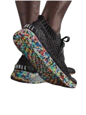 NOBULL The Wild Black Knit running Sneakers with Multicolor Speckled Sole 8.5